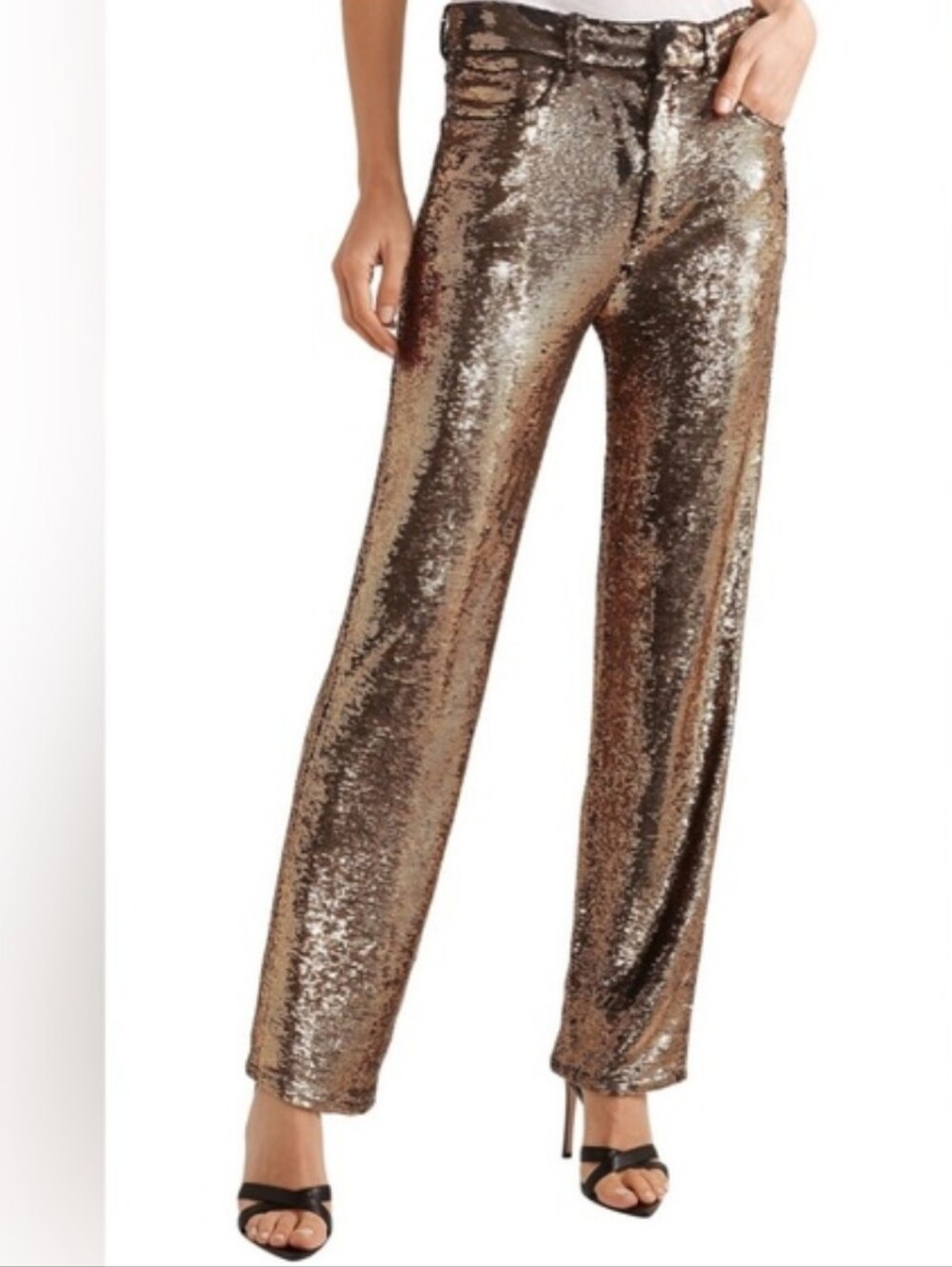 IRO Gold Sequin High Rise Straight Leg Pants Size XS US 2